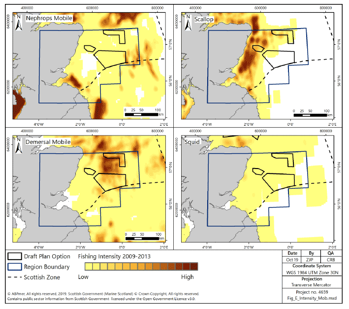 Figure 236 Fishing intensity for over-15m vessels in the East region using demersal mobile gear (2009-2013)
