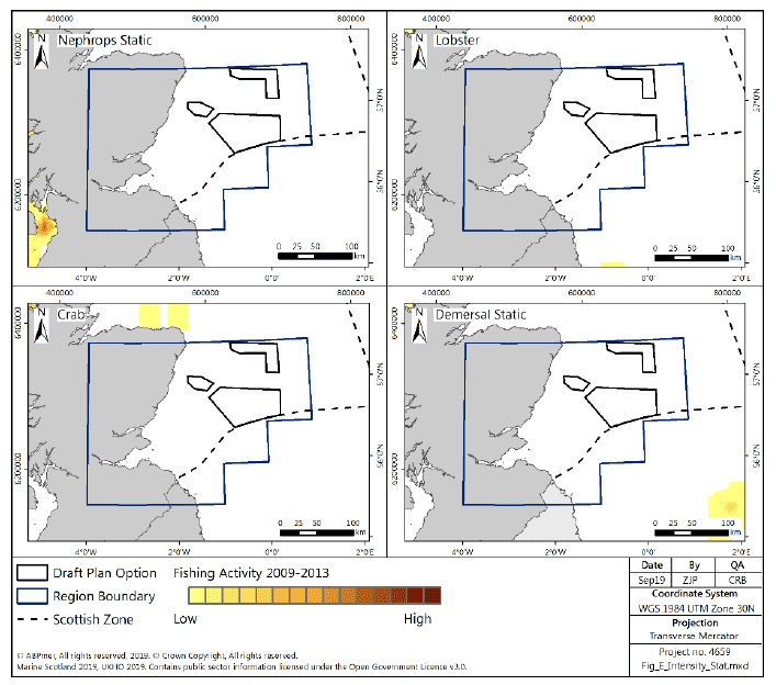 Figure 238 Fishing intensity for over-15m vessels in the East region using static gear (2009-2013)