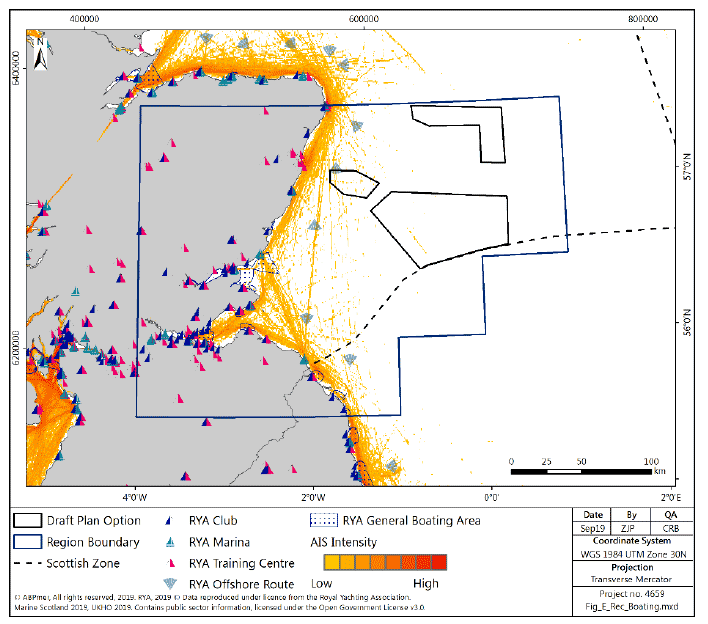 Figure 248 East region: recreational boating facilities and recreational boating density (from 2015 AIS data)