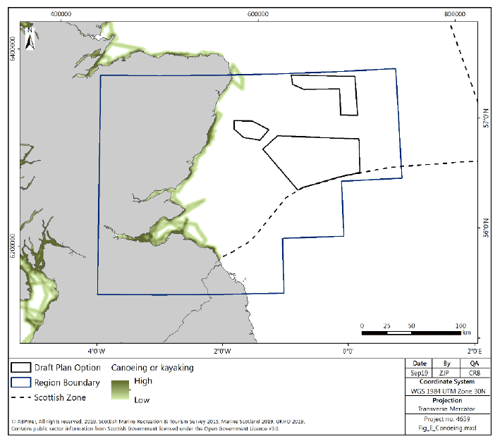 Figure 251 East region: canoeing and kayaking activity density