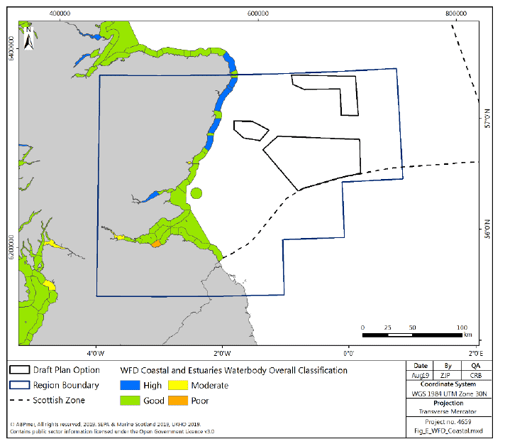Figure 259 East region: WFD coastal and transitional waterbody classifications