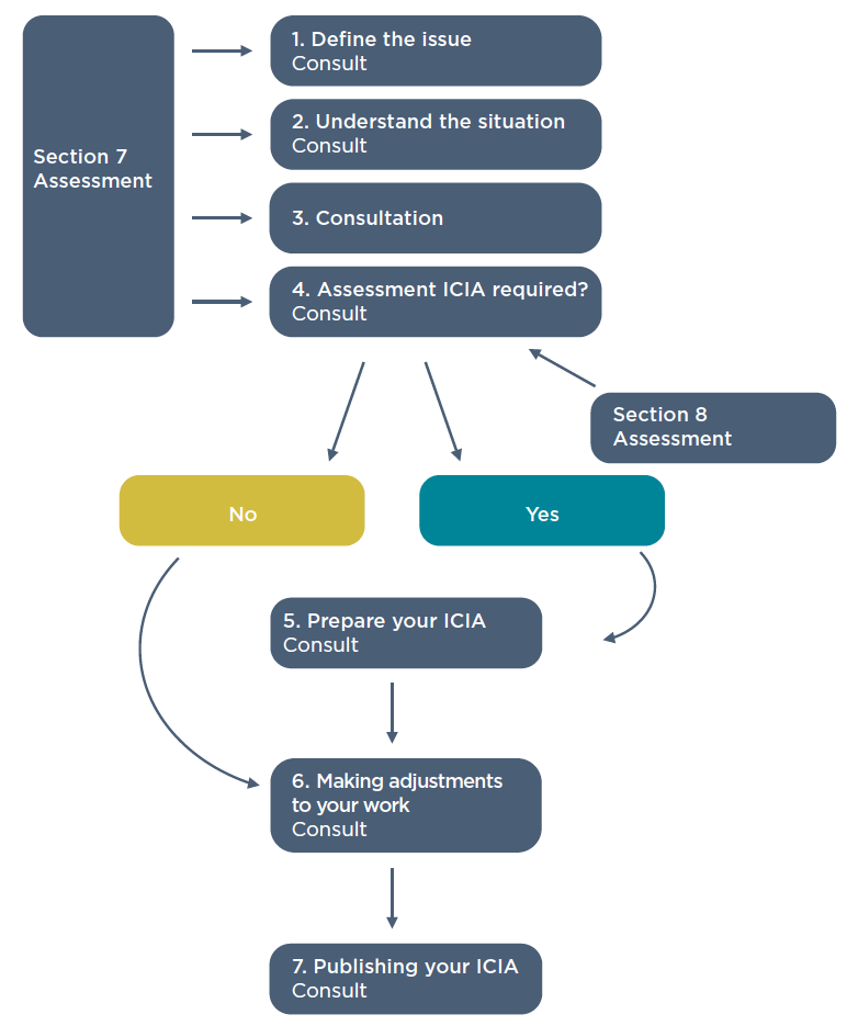 Island Communities Impact Assessment (ICIA) Flowcart which indicates the process for carrying out an ICIA.