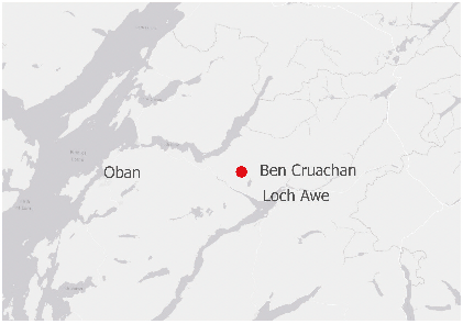 A map highlighting Cruachan, a nationally important example of a pumped storage facility.