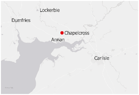 A map highlighting Chapelcross, a former nuclear power station site.