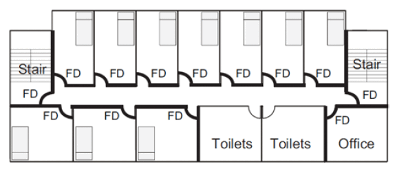 This shows a floor layout of a protected bedroom corridor 