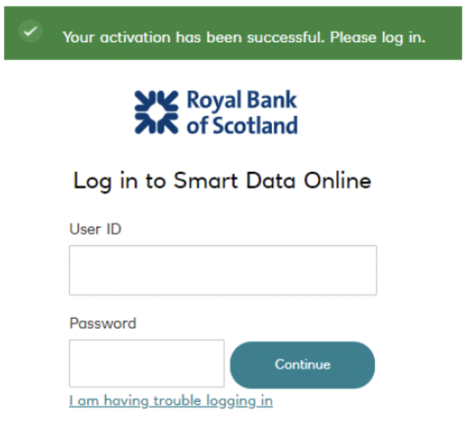 RBS Smart Data Online account activation successful’
