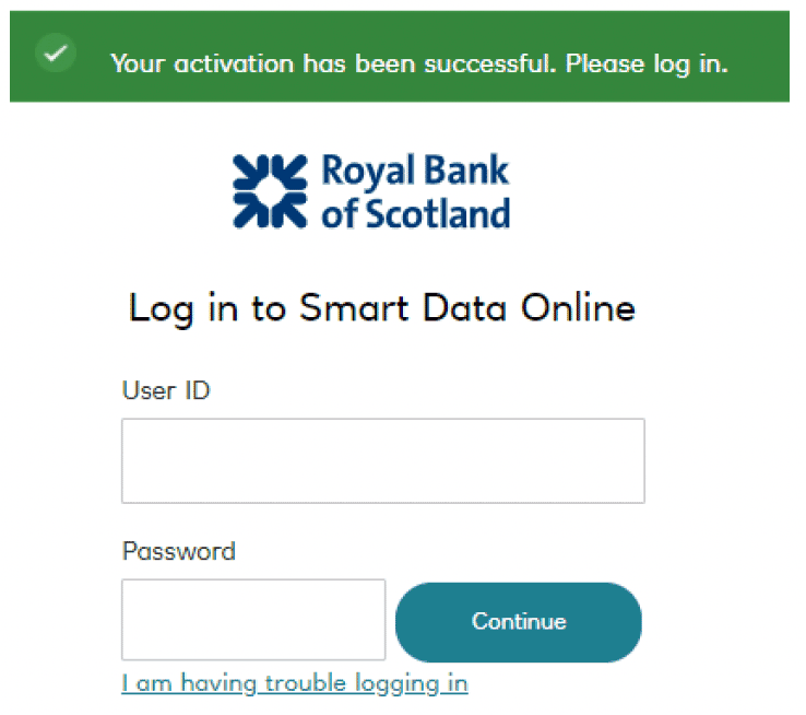RBS Smart Data Online account activation successful