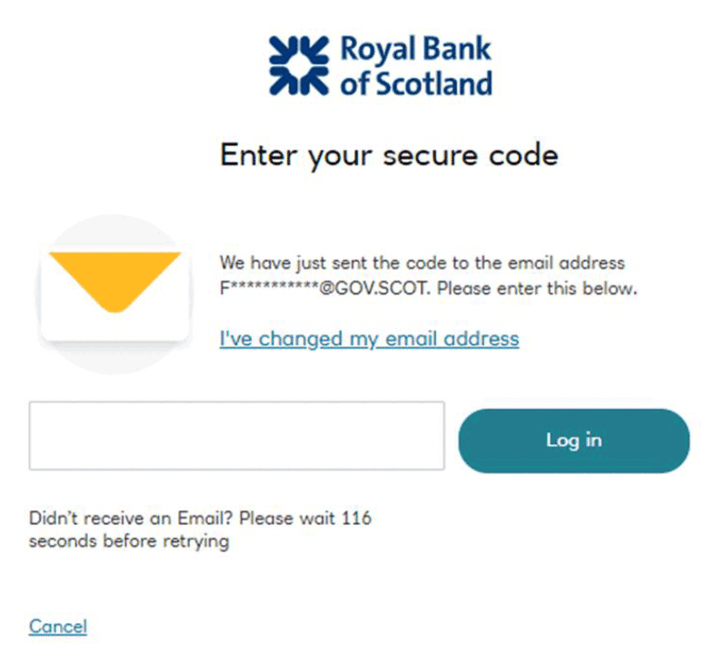 RBS Smart Data Online account One Time Passcode log in page 