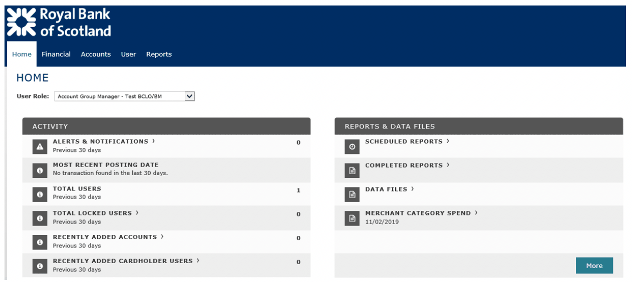 RBS Smart Data Online account Homepage 