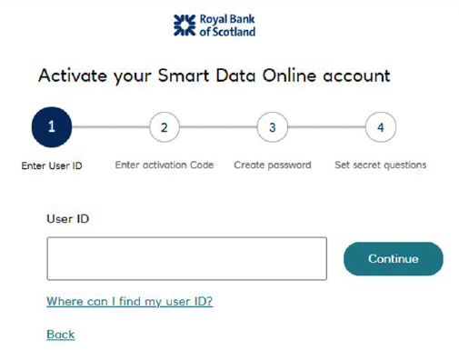 RBS Smart Data Online account activation screen