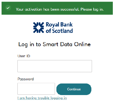 RBS Smart Data Online account activation successful