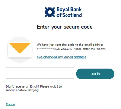 RBS Smart Data Online account One Time Passcode log in page
