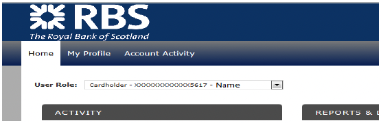 RBS Smart Data Online account Homepage user role option