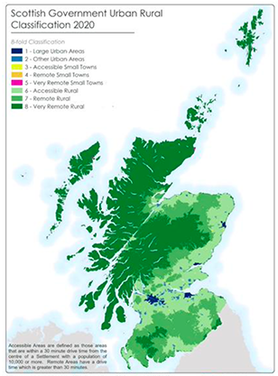 Map of Scottish Government Urban Rural Classification 2020.