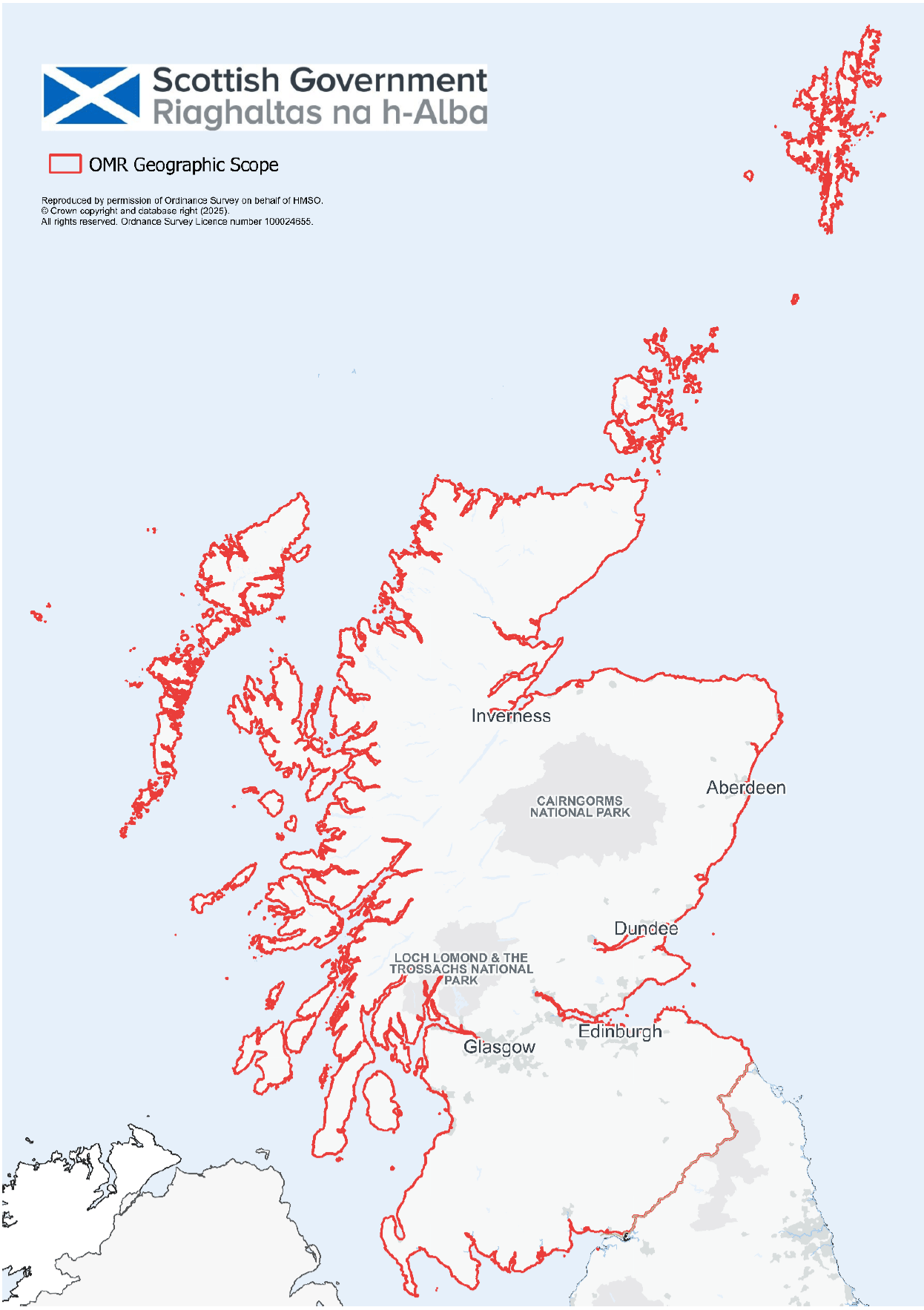 A map showing the geographic scope of the Open Market Review - that being the entirety of Scotland.