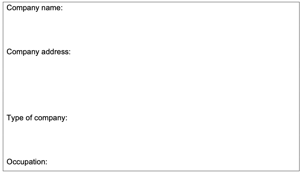 Image of table within the application form for the first applicant’s employment information where the applicant is self-employed.
