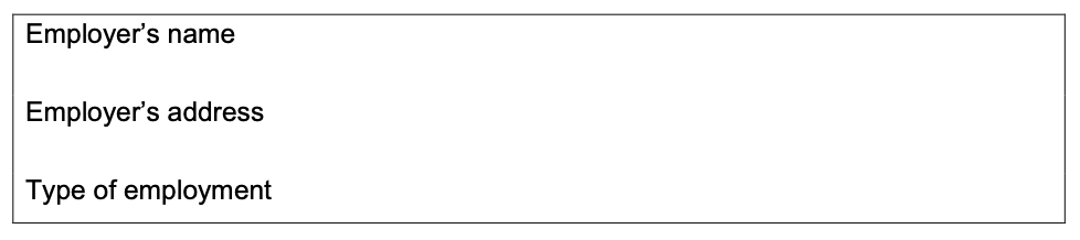 Image of table within the application form for the second applicant’s employment information including employers contact details and employment type.