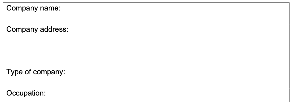 
Image of table within the application form for the second applicant’s employment information where the applicant is self-employed.

