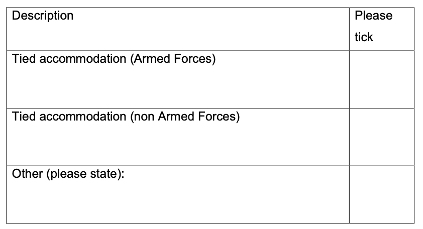 Image of table within the application form to describe the second applicants current living arrangements.
