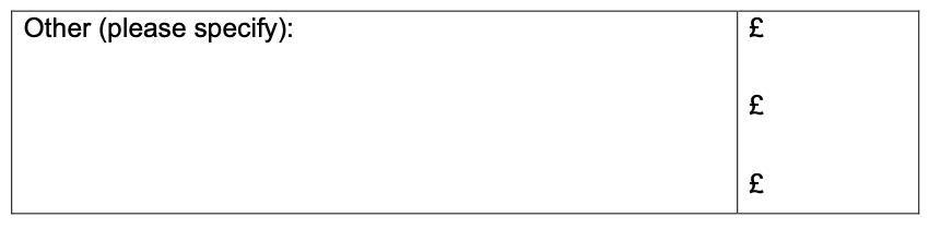 Image of table for the applicant/s to provide details of any other income.
