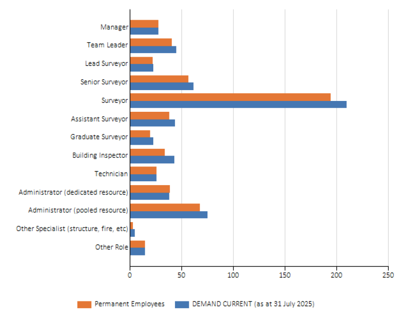 Chart 12: A bar chart presenting current staff supply and demand per role.