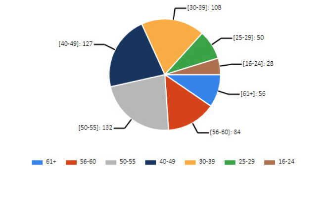 Chart 13: A pie chart presenting the age profile of permanent employees, by age category.