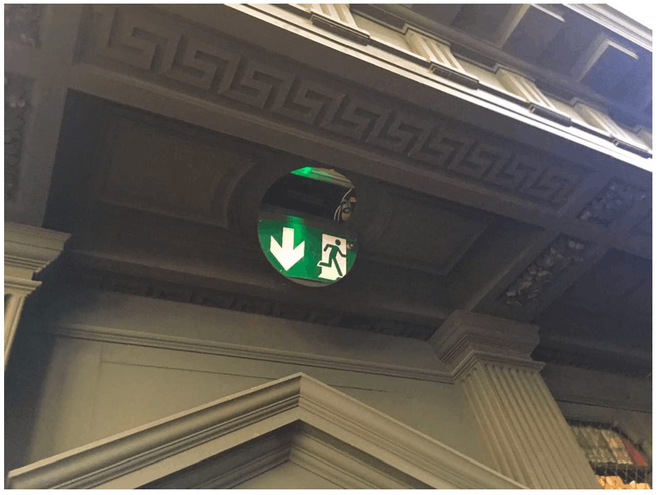 Image of a drop down door exit sight and emergency light