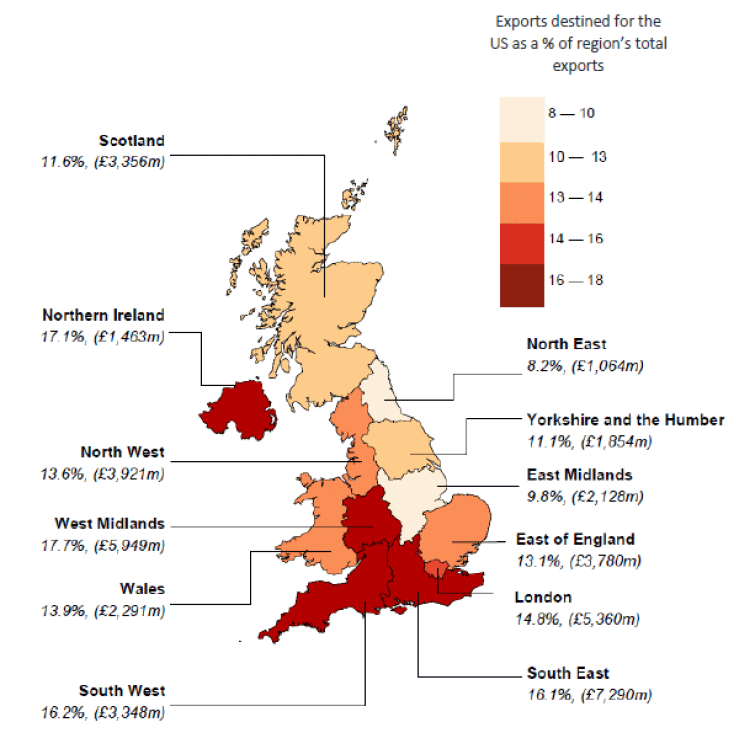 Chart 6: Exports of goods to the USA by UK region, 2017 Chart 6: Exports of goods to the USA by UK region, 2017