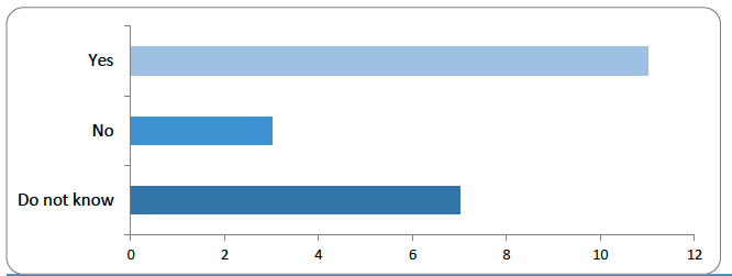 Bar chart showing responses to the question: ‘Should we refer to ‘digital assets’ in legislation, or create another legal term like ‘digital objects?’ Eleven respondents said 'Yes', three said 'No', and seven said 'Do not know'. The chart shows limited opposition, but a significant proportion of respondents were unsure of the impact