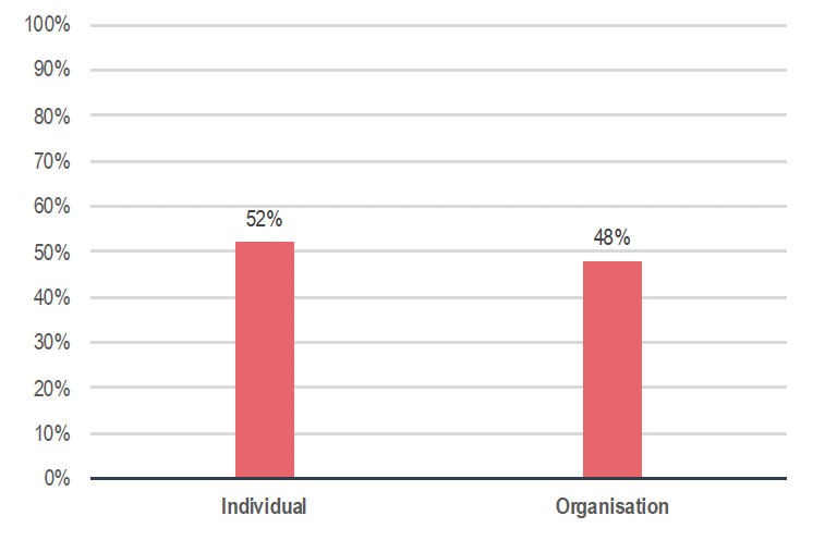 This is a bar chart showing the share of individuals and organisations among all respondents to the consultation. 