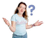 Woman with hands out and a question mark beside her