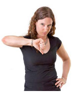 Woman with a thumbs down gesture 