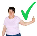 Photo of a woman looking positive with a green tick beside her 