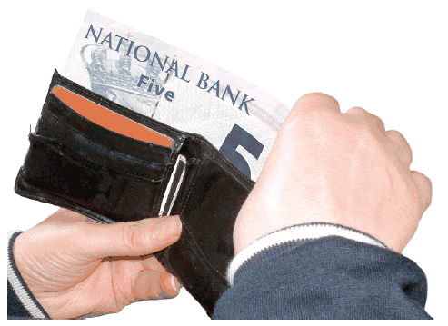 Money being taken out of a wallet
