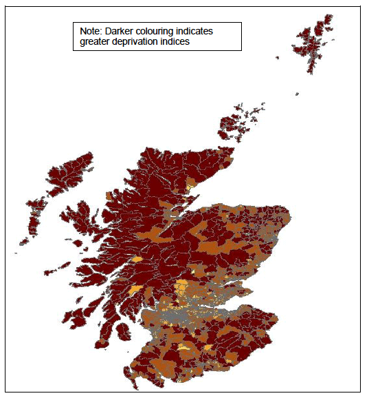 Figure 10. Areas in Scotland ranked according to Access Domain (Source: Scottish Index of Multiple Deprivation)