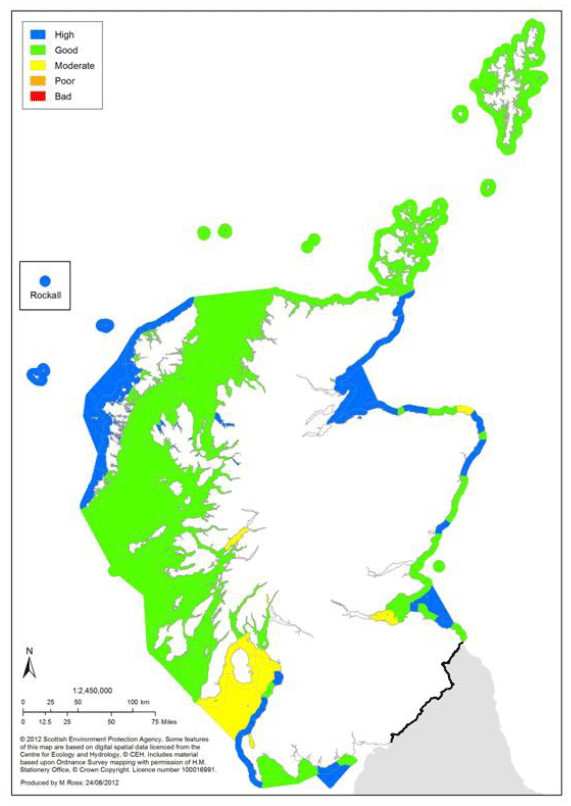 Figure 12. Coastal and Transitional Waters Classification 2011 (Source: Scotland's Environment website)