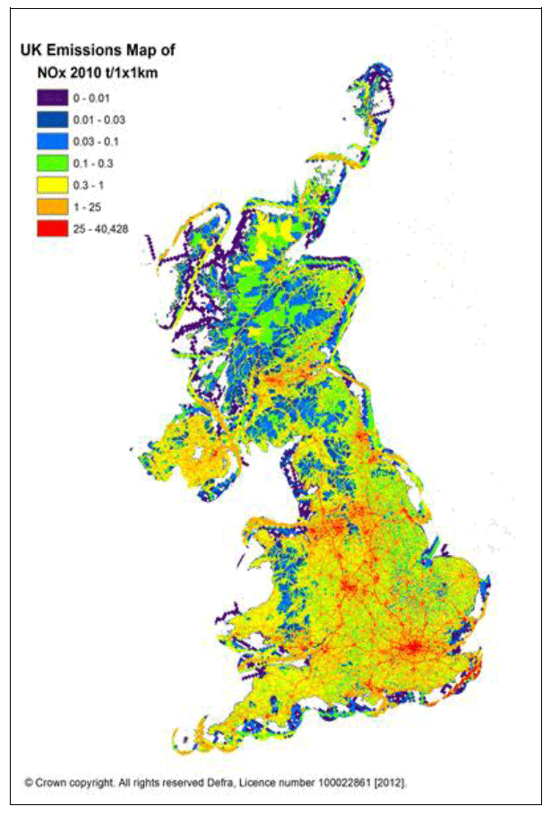 Figure 15. UK Emissions Map of NOx 2010