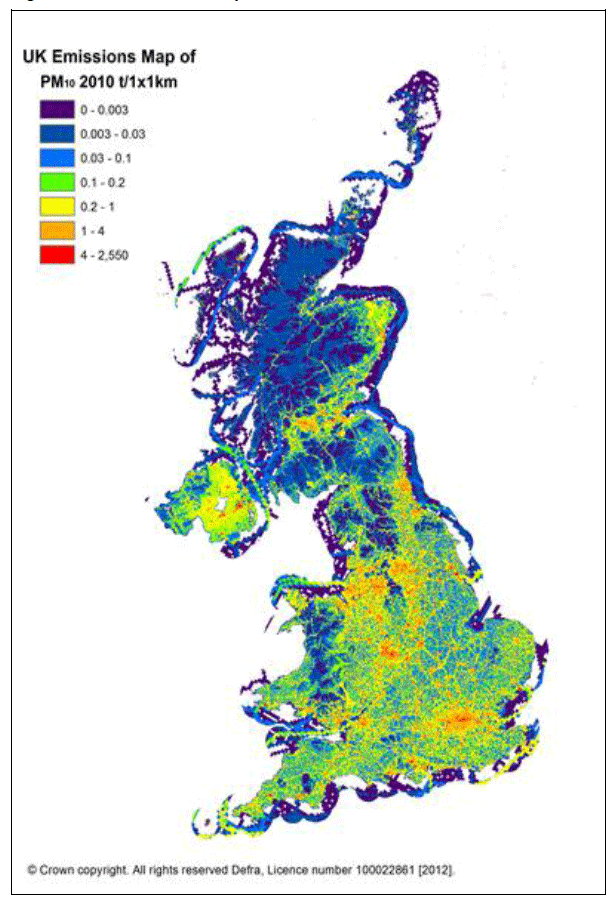 Figure 16. UK Emissions Map of PM10 2010