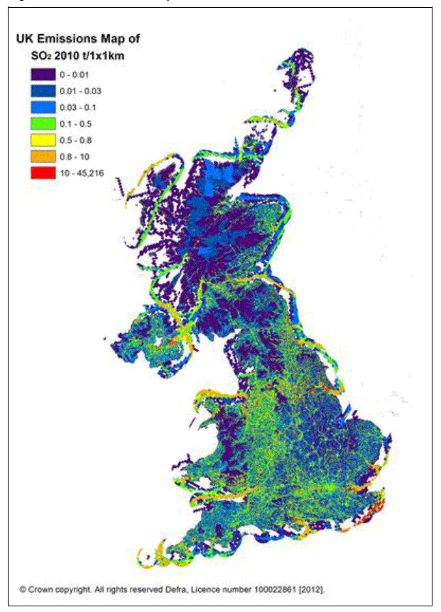 Figure 17. UK Emissions Map of SO2 2010