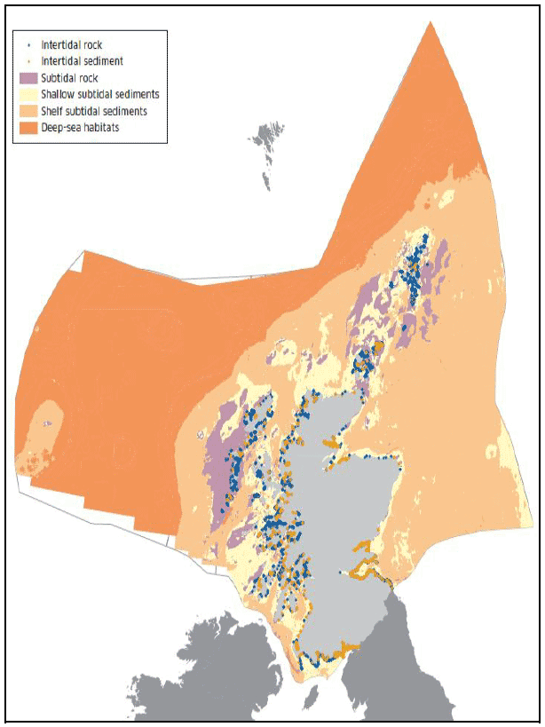 Figure 5 : Modelled distribution of broad habitat types found in Scottish waters
