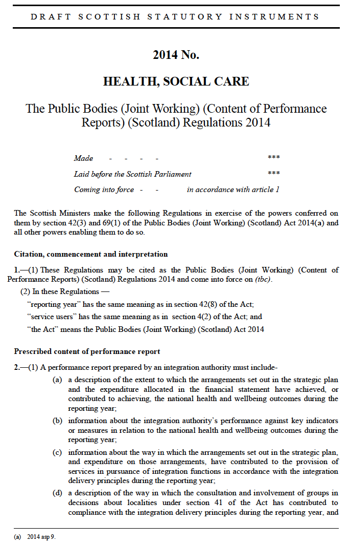 Prescribed Form and Content of Performance Reports Relating to the Public Bodies (Joint Working) (Scotland) Act 2014