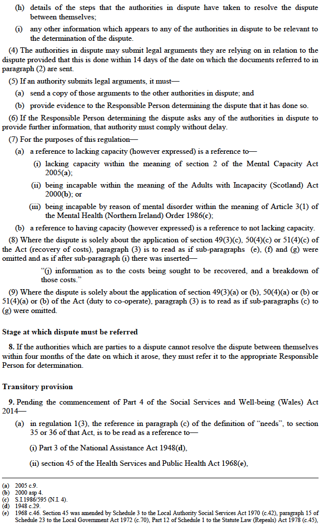 The Care and Support (Cross-border Placements and Provider Failure: Temporary Duty) (Dispute Resolution) Regulations 2014