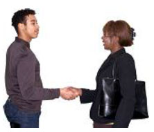 Man and women shaking hands