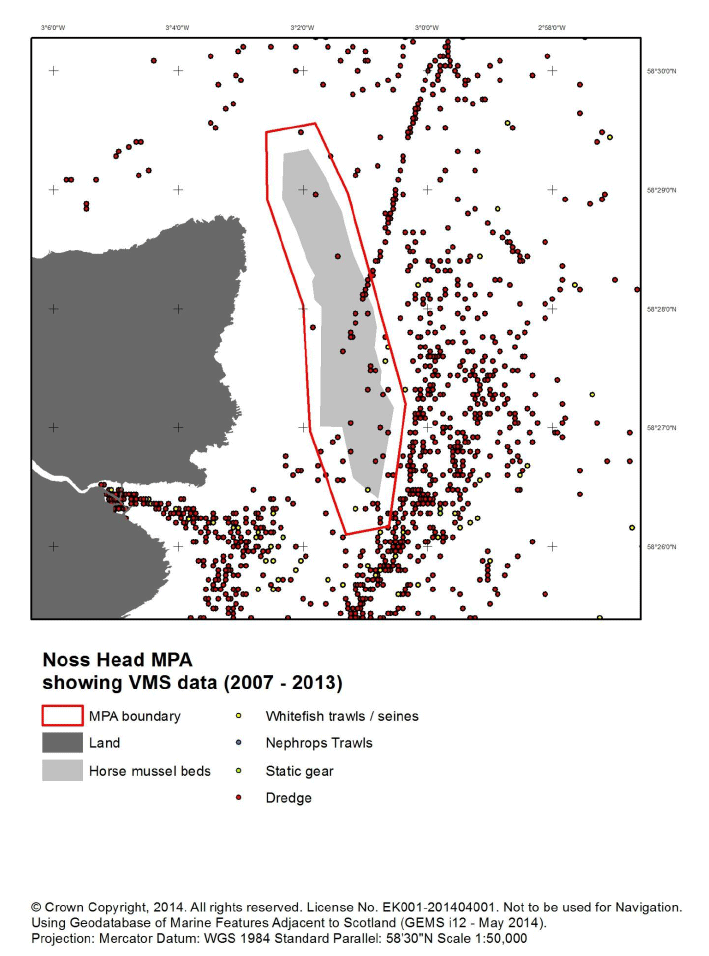 Figure H3: Map of VMS data (2007-2013) at Noss Head MPA