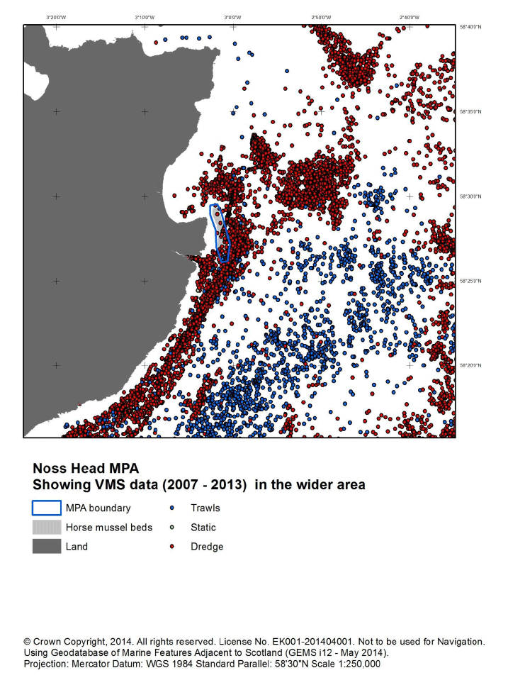 Figure H6: Distribution of VMS data (2007-2013) around Noss Head MPA