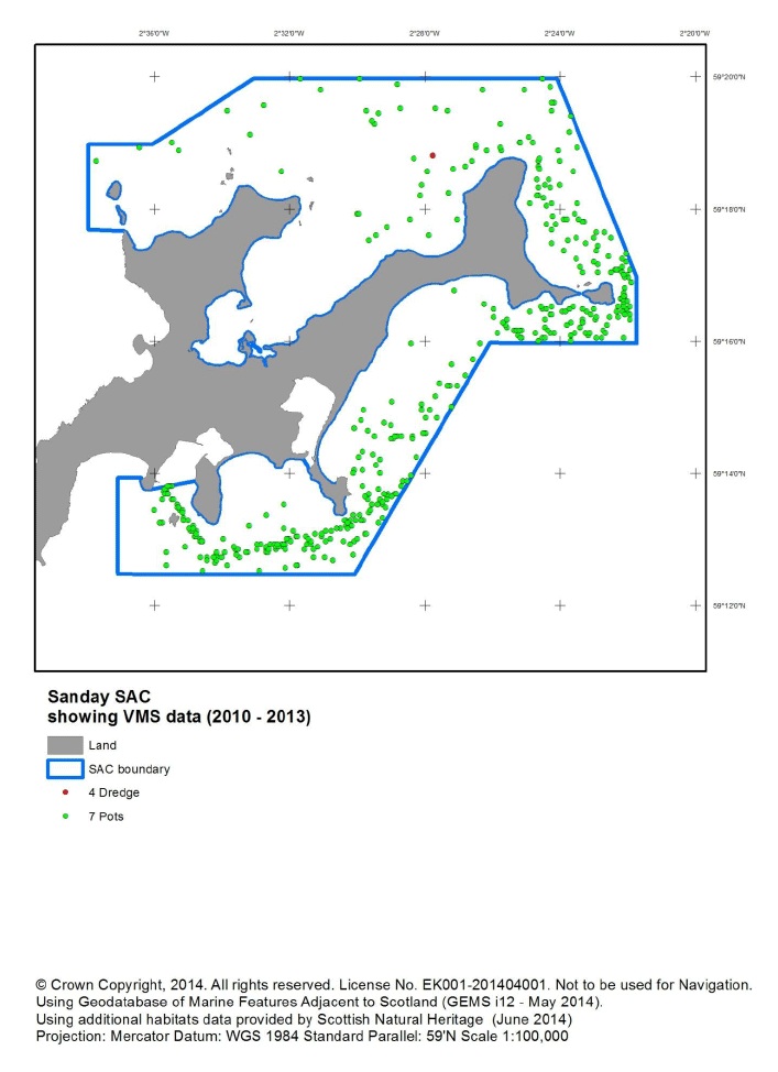 Figure J3: Sanday SAC - VMS data within the area 2010 - 2013
