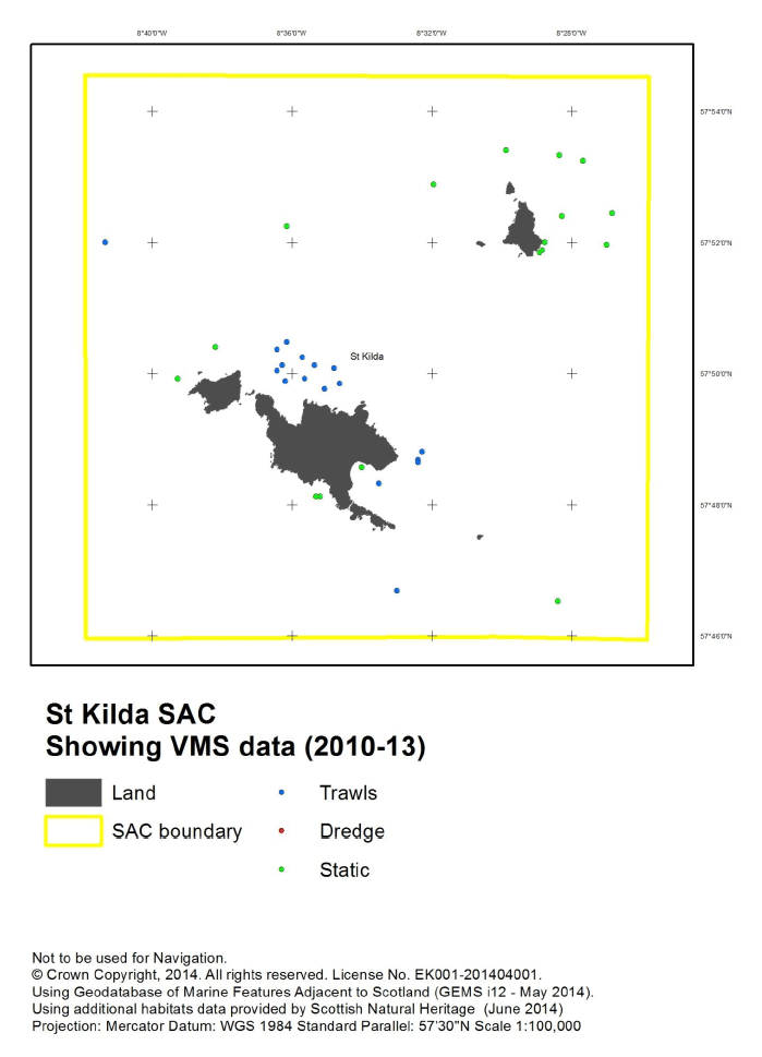 Figure M3: St Kilda SAC - trawl VMS data 2010 - 2013