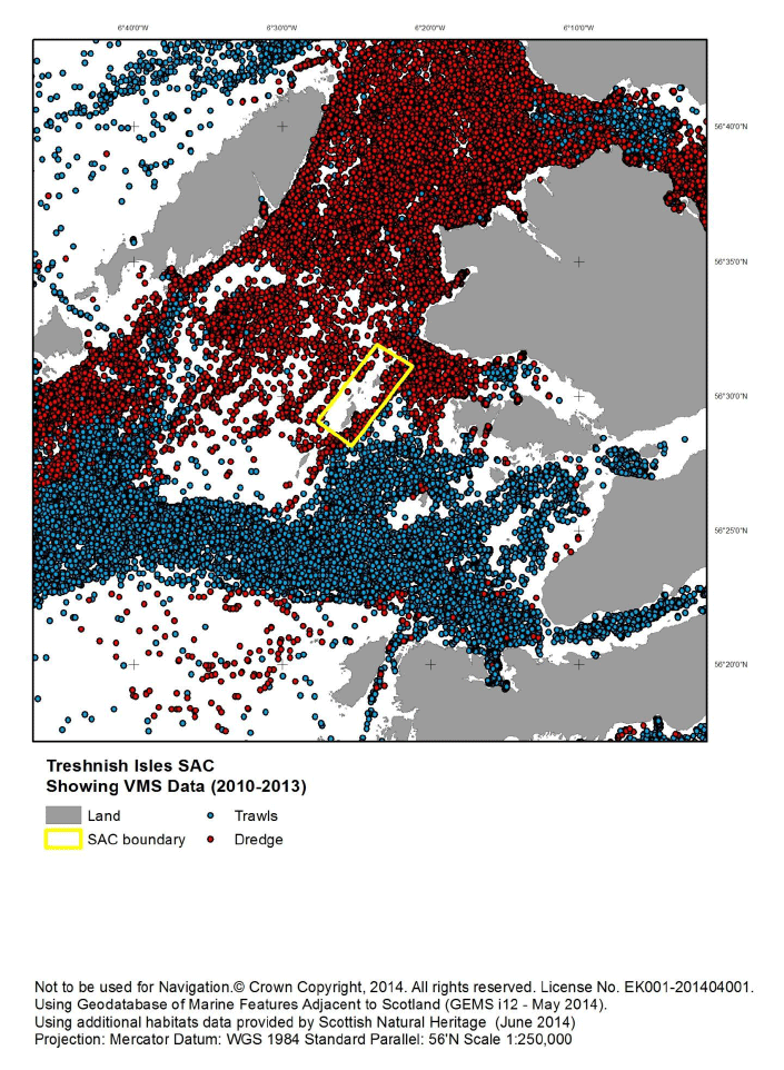 Figure N5: VMS data from 2010 - 2013 in the wider area around Treshnish Isles SAC