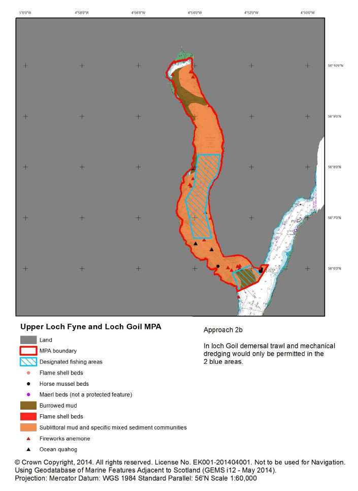 Figure P7: Demersal trawl and mechanical dredge designated fishing areas in Loch Goil under Approach 2b