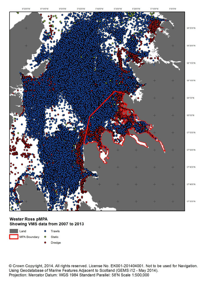 Figure Q8: VMS data (2007 - 2013) in the wider area around Wester Ross MPA
